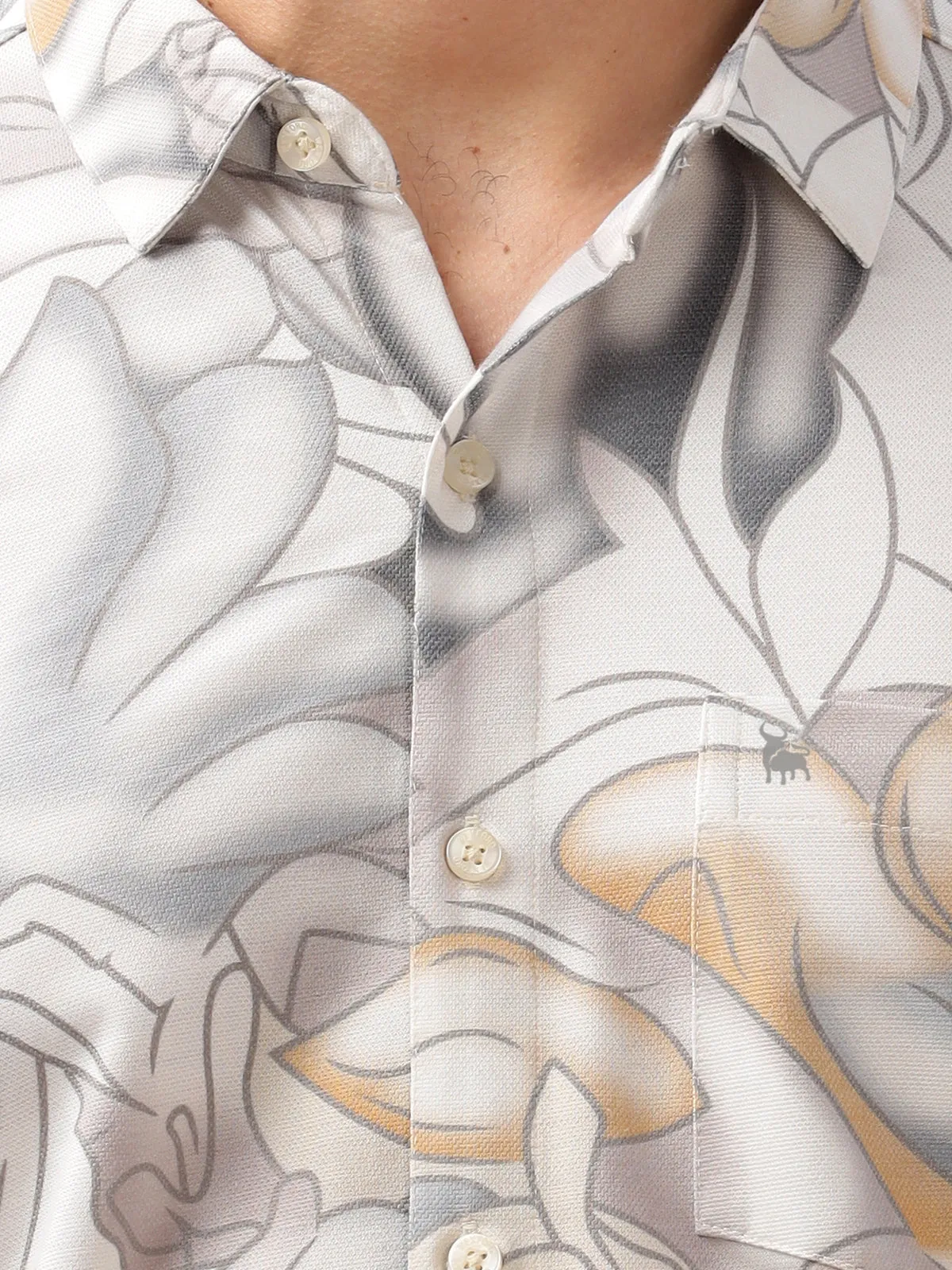 BULLMER Trendy white Regular Fit Printed Causal Full sleeve Shirt For Men.