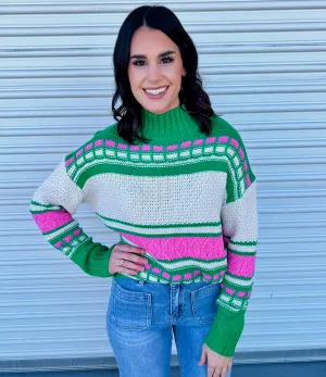 COZY NIGHTS GREEN STRIPED SWEATER