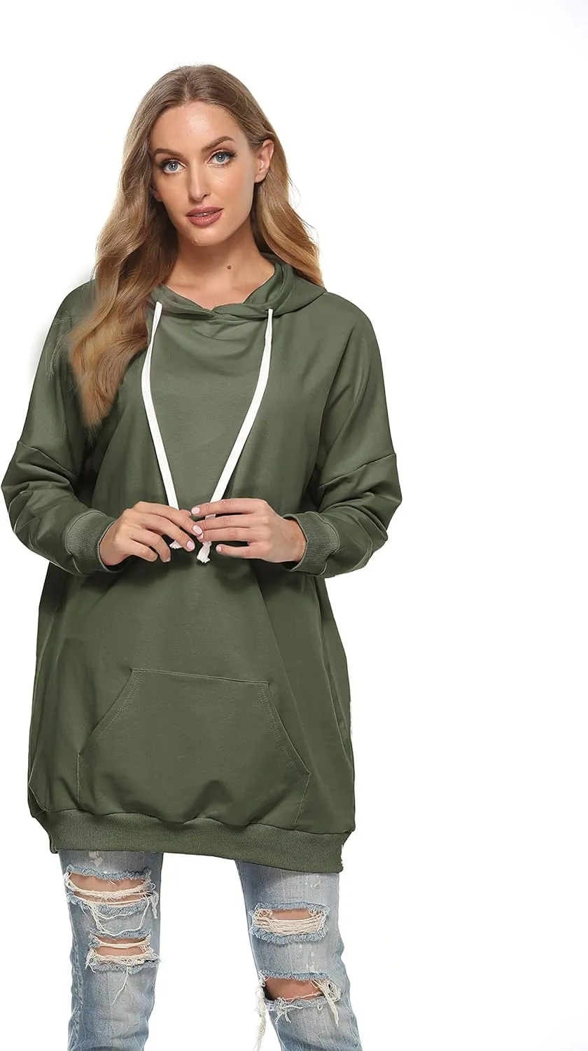 Famulily Womens Oversized Hoodie Extra Long Hooded Tunic Sweatshirt with Pockets