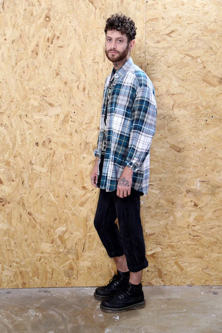 Long Sleeved Shirt in Green, Grey and Yellow Plaid