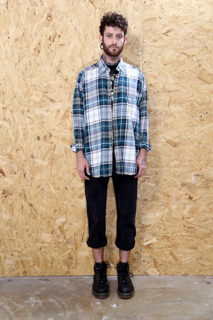 Long Sleeved Shirt in Green, Grey and Yellow Plaid