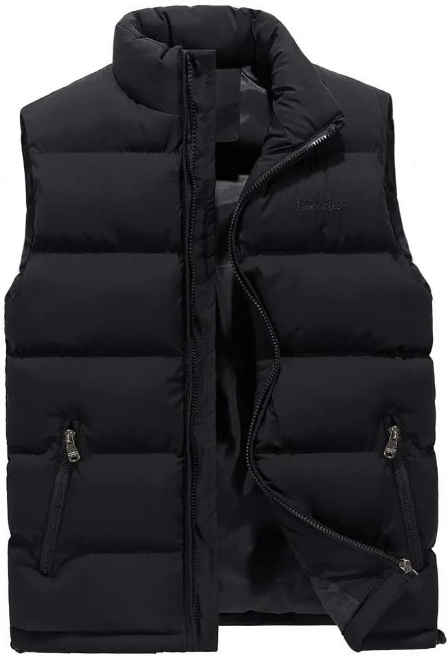 Men's Puffer Vest Casual Vest Winter Jacket With Pocket Solid Color Outdoor Vest Top Riding Skiing Fishing Puffy Vests, S-6XL