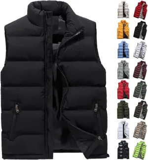 Men's Puffer Vest Casual Vest Winter Jacket With Pocket Solid Color Outdoor Vest Top Riding Skiing Fishing Puffy Vests, S-6XL