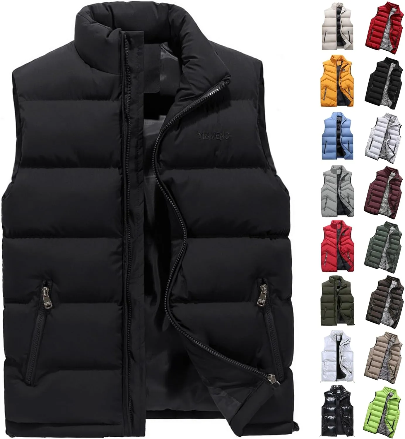 Men's Puffer Vest Casual Vest Winter Jacket With Pocket Solid Color Outdoor Vest Top Riding Skiing Fishing Puffy Vests, S-6XL