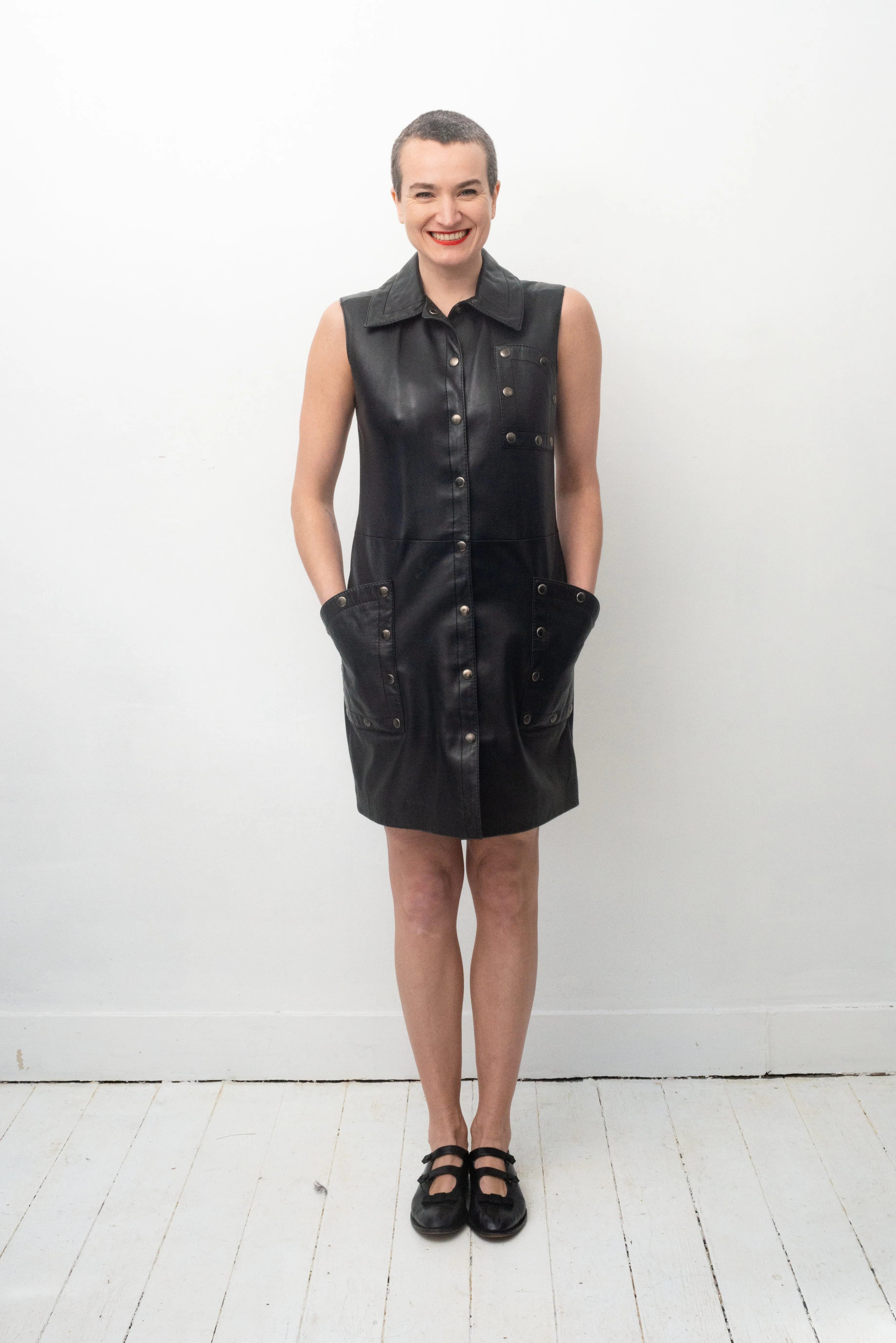 Pierre Cardin 60's leather dress / gilet with silver metal studs.
