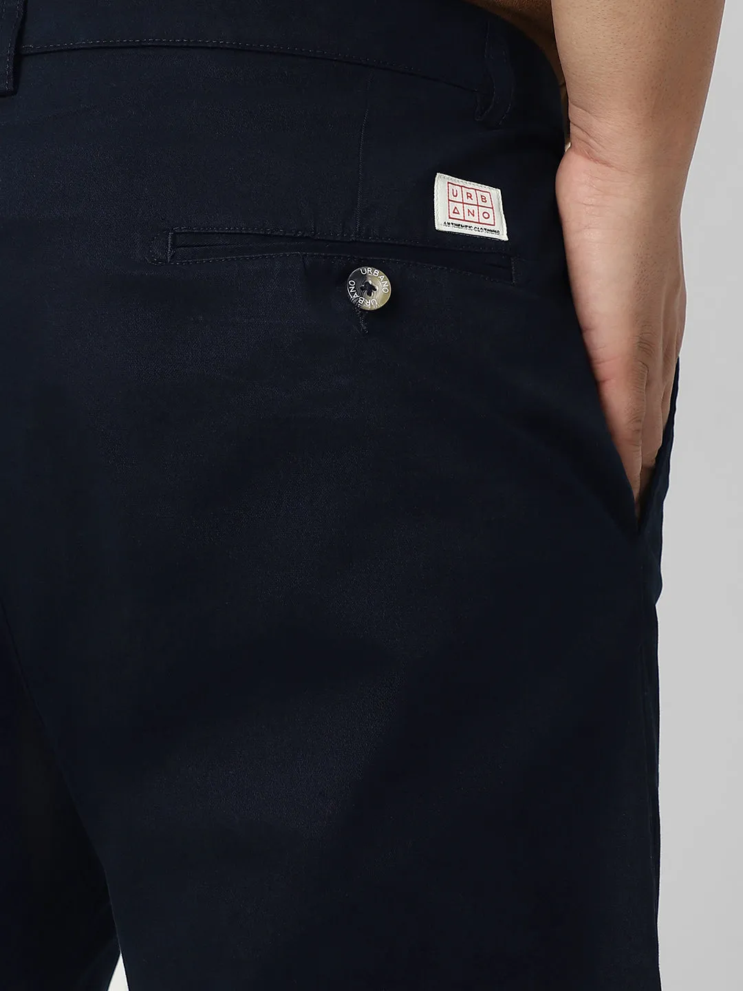 Plus Men's Navy Blue Cotton Regular Fit Casual Chino Pants Stretch