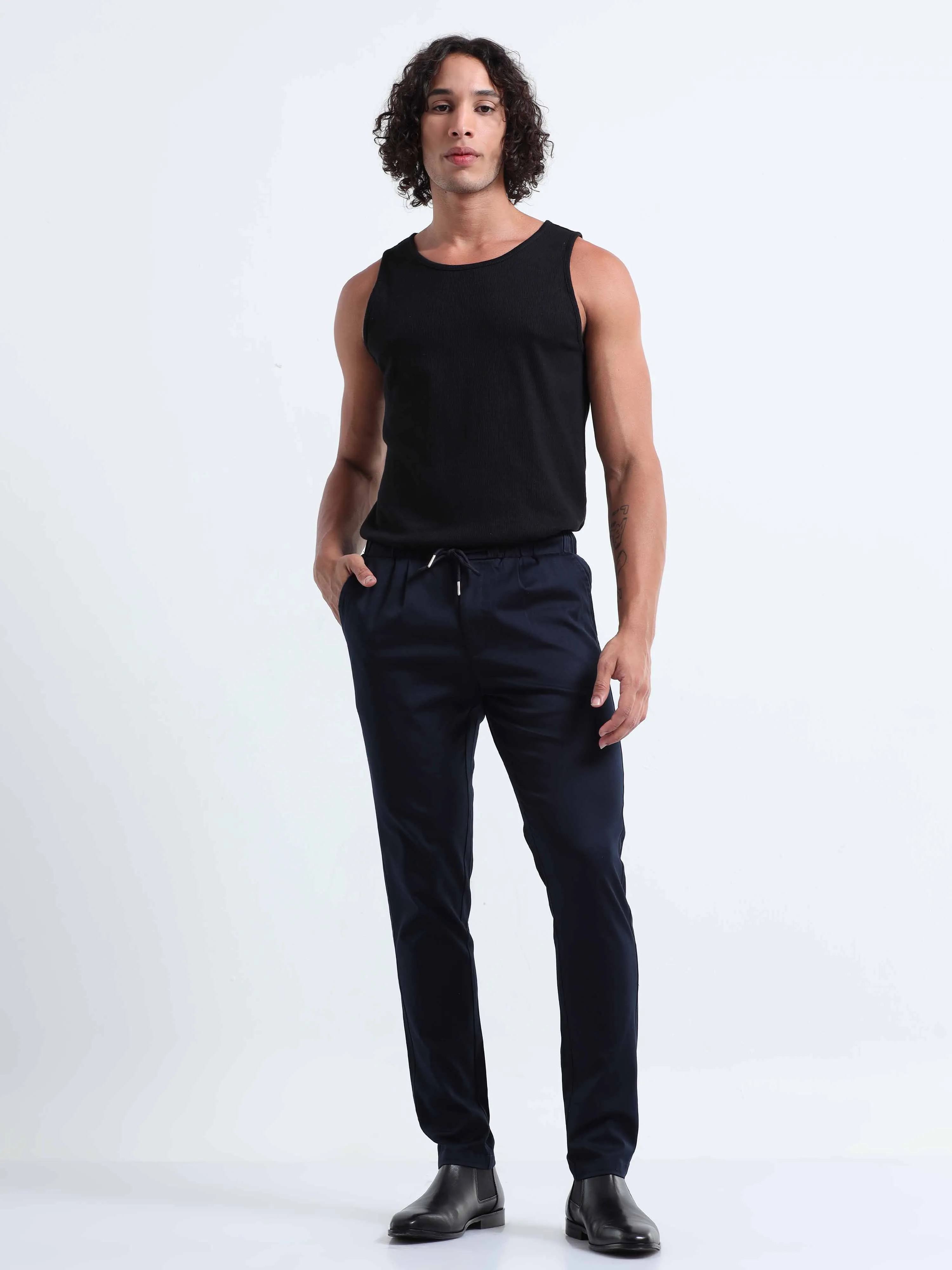 Rich Cotton Navy Flexi Waist Ankle Pant
