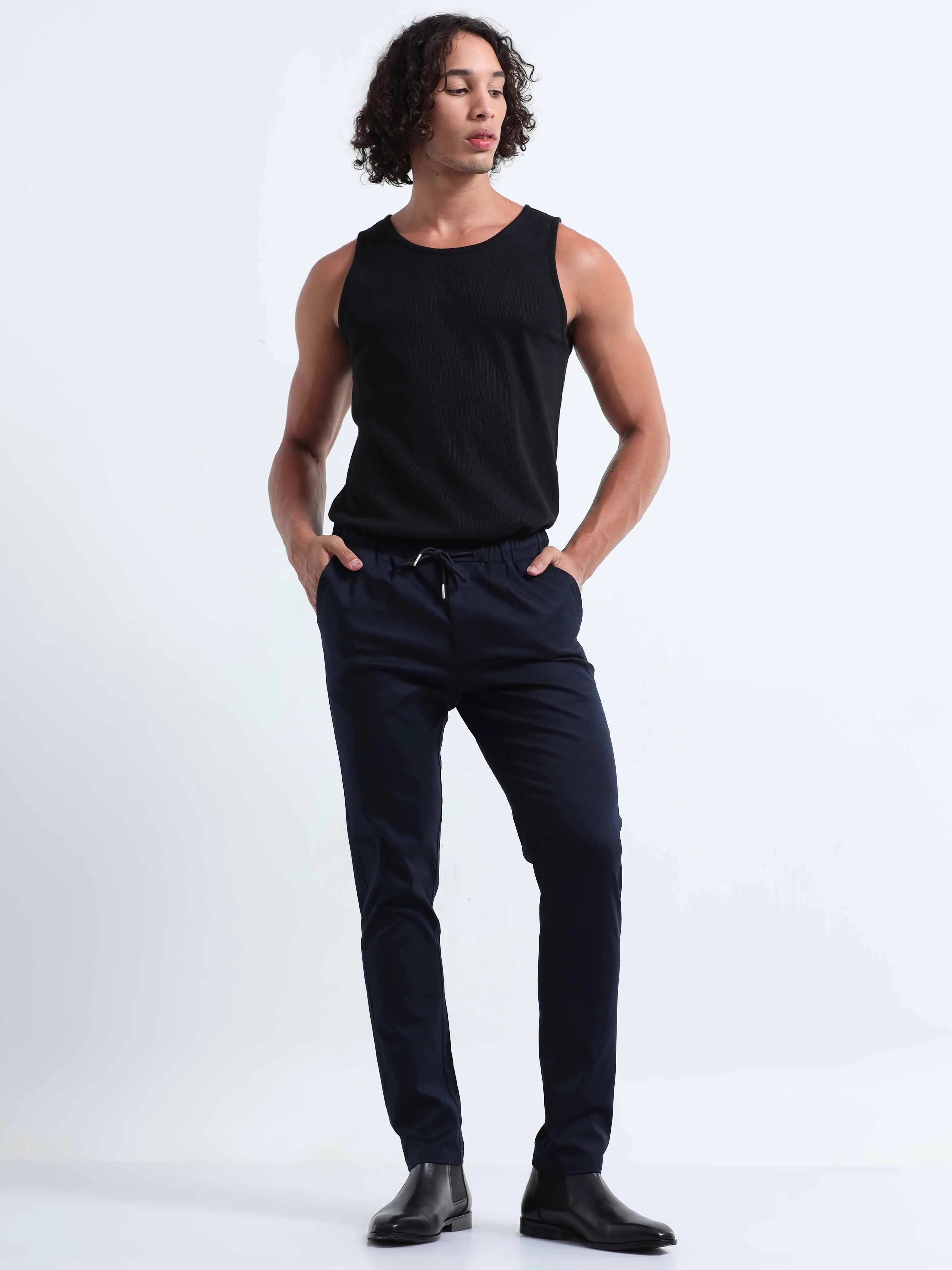 Rich Cotton Navy Flexi Waist Ankle Pant