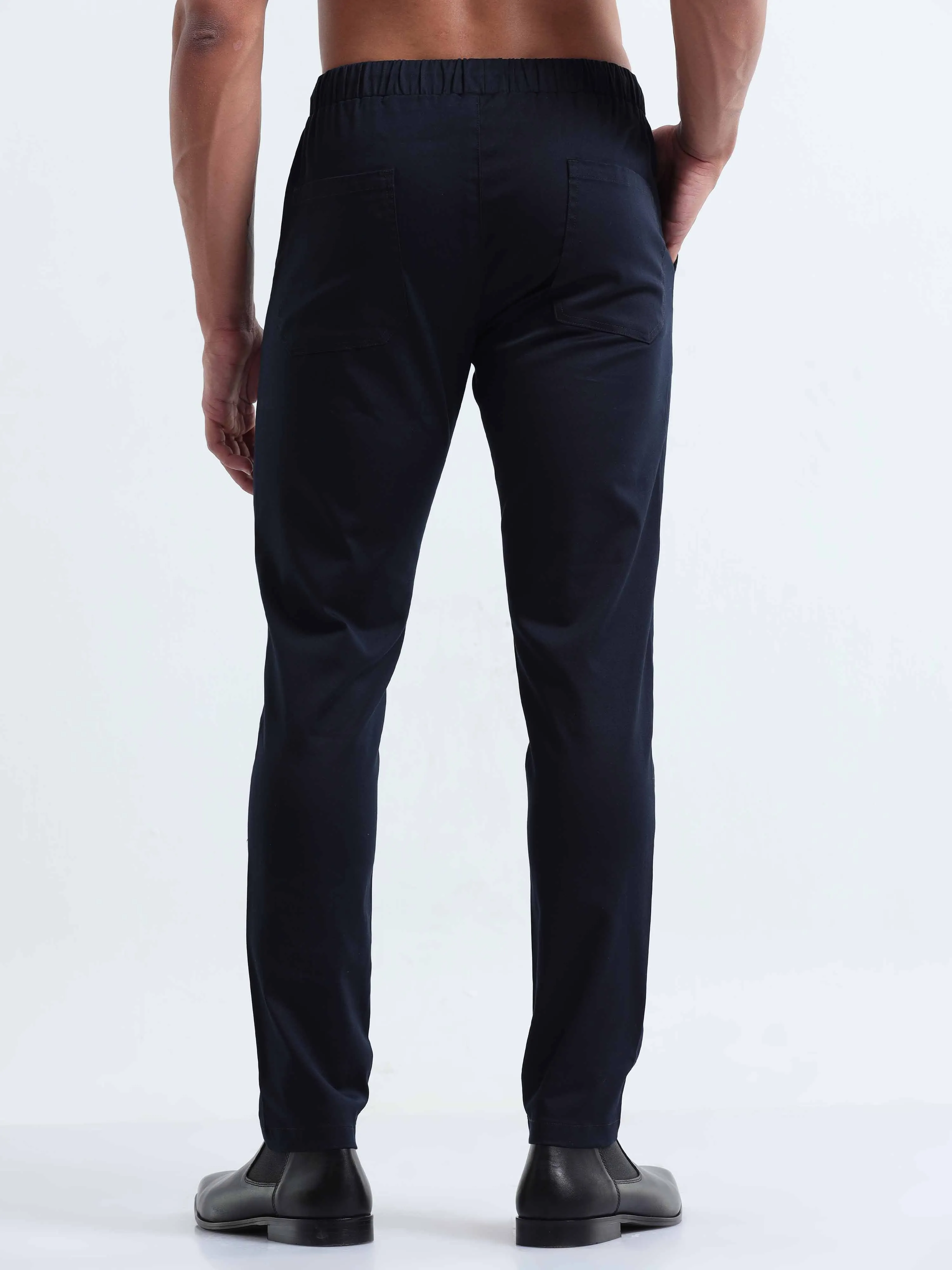 Rich Cotton Navy Flexi Waist Ankle Pant