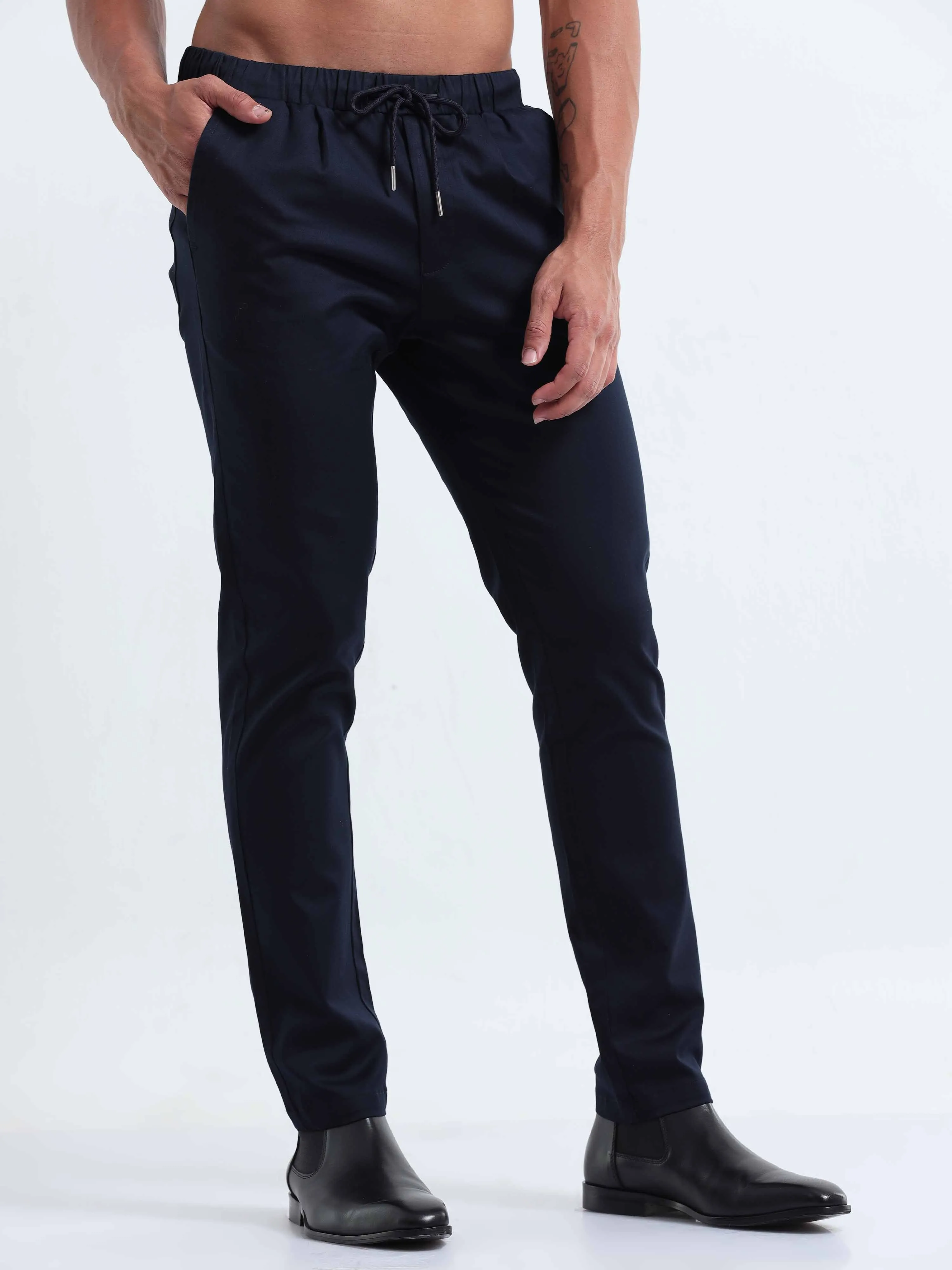 Rich Cotton Navy Flexi Waist Ankle Pant