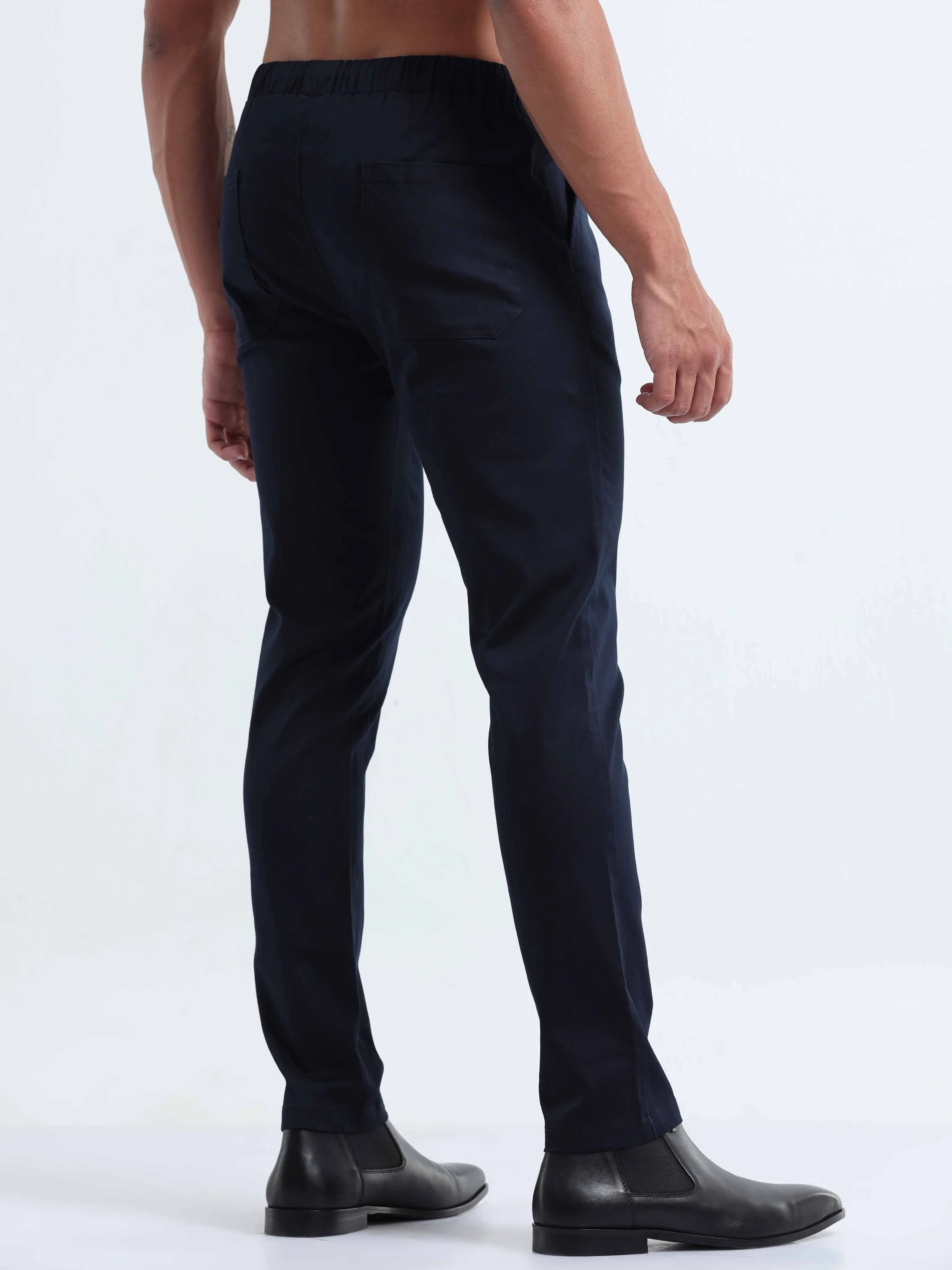 Rich Cotton Navy Flexi Waist Ankle Pant