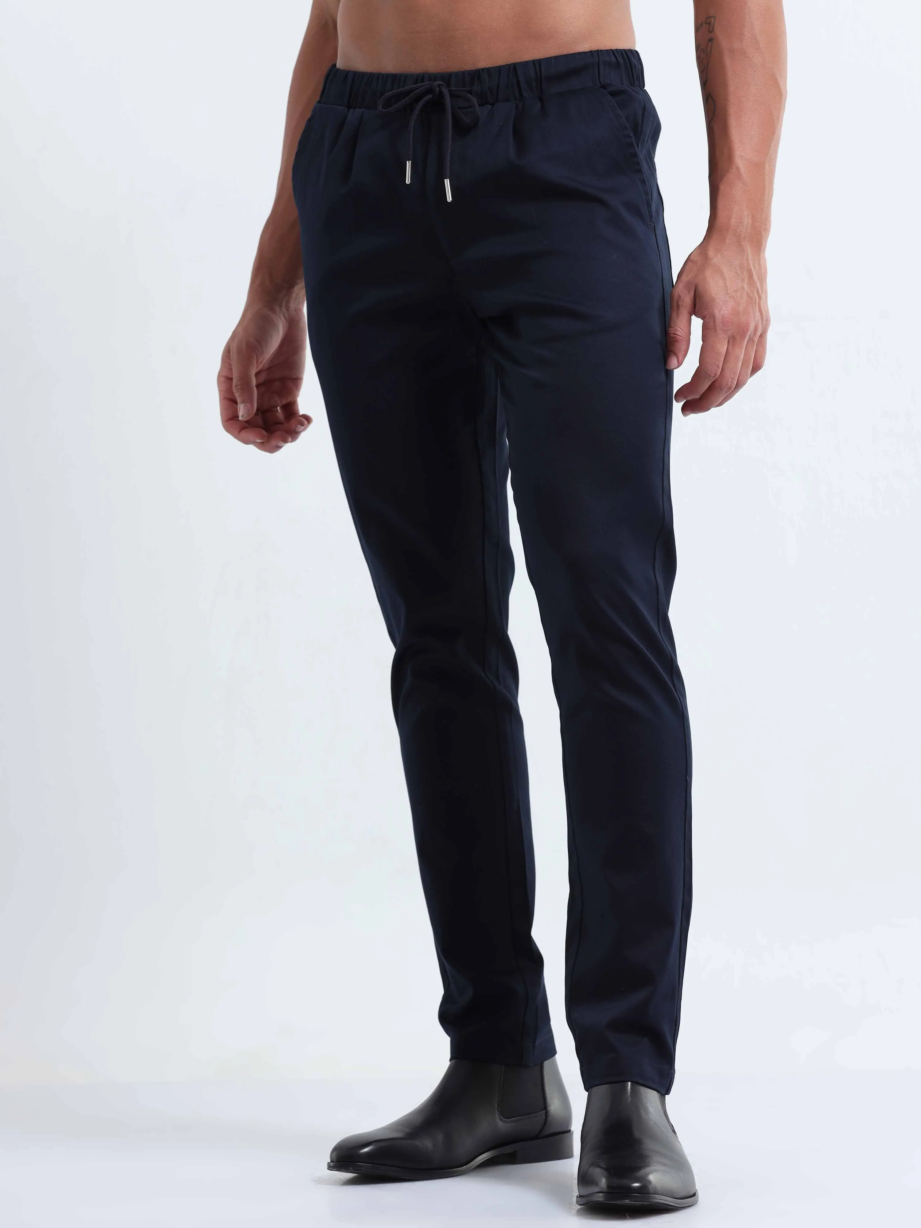 Rich Cotton Navy Flexi Waist Ankle Pant