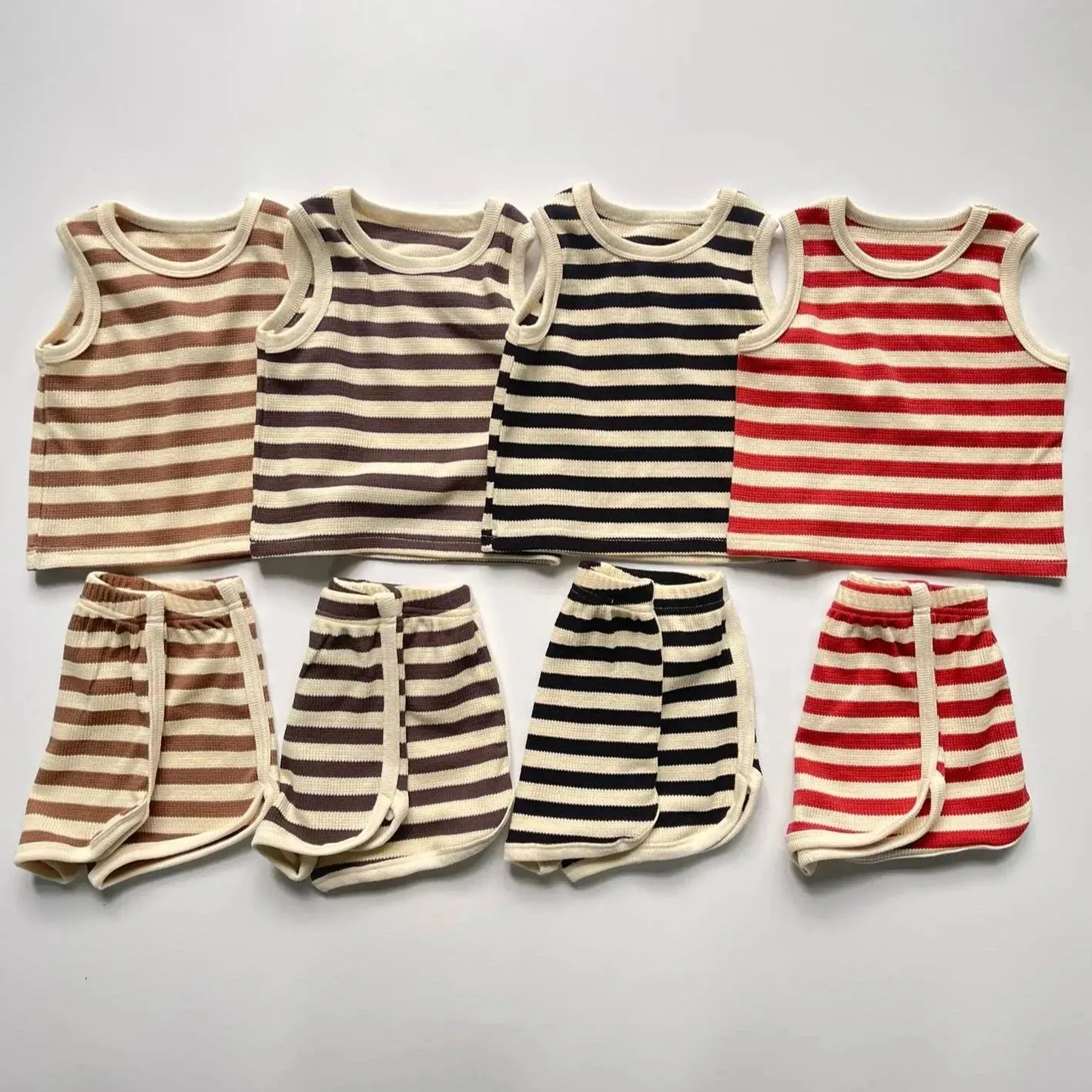 Striped Breathable Vest & Shorts Set