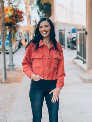 Timeless Indian Red Solid Color Button Up Jacket