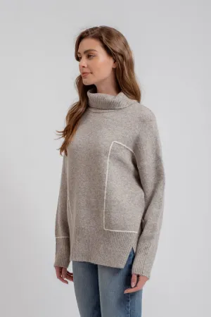 Turtleneck Contrast Line Knit Sweater