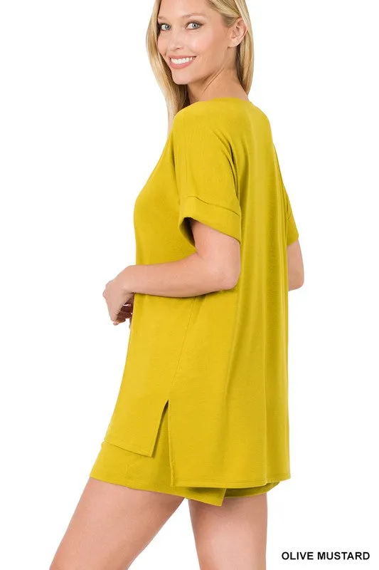 V-neck Top & Drawstring Shorts Set