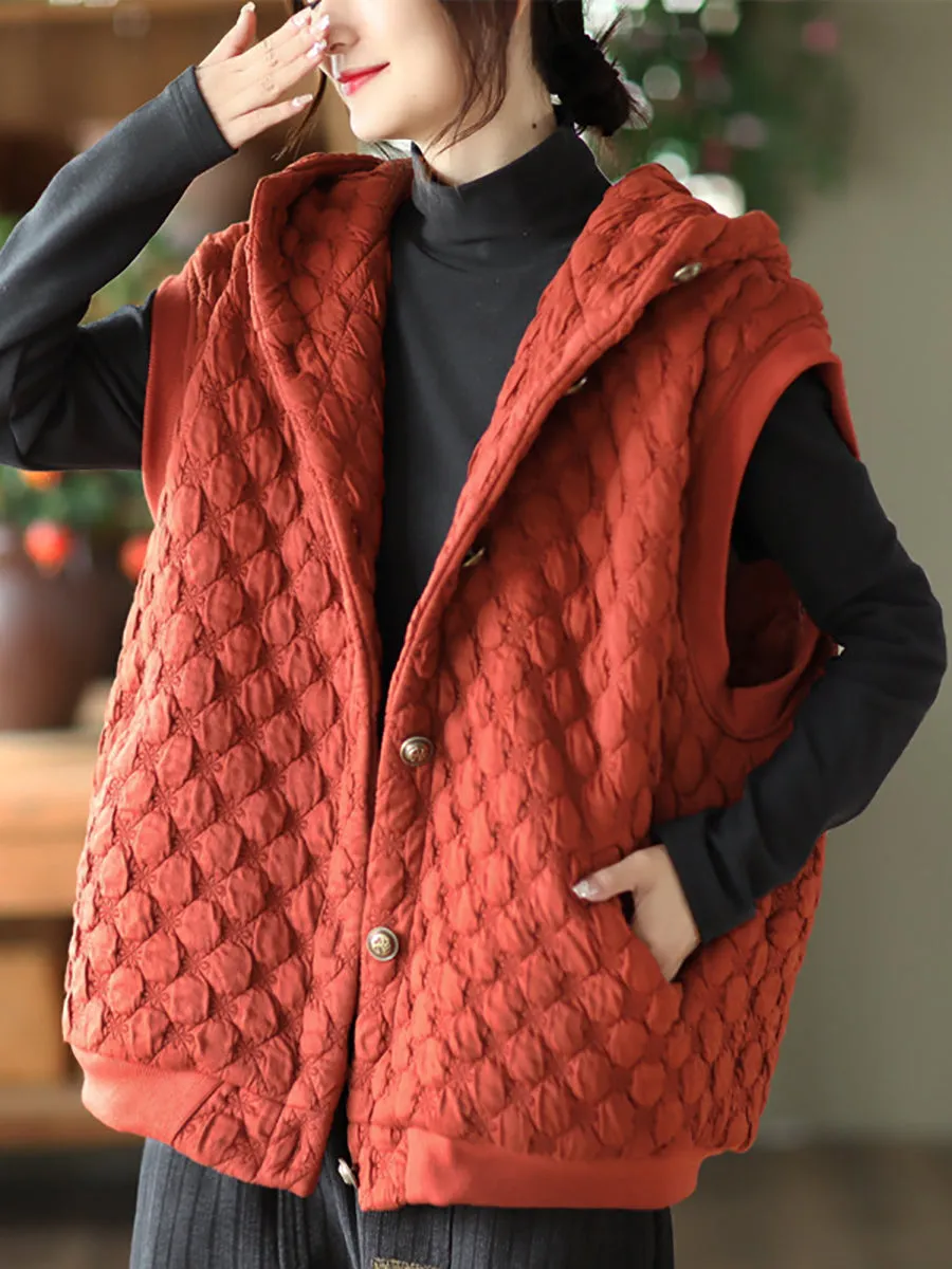 Women Winter Warm Solid Padded Hooded Vest Coat