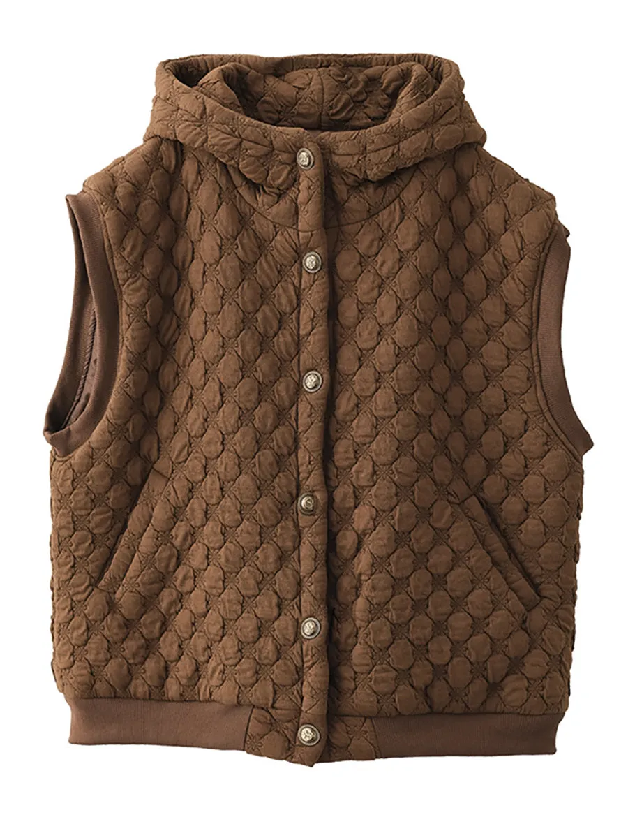 Women Winter Warm Solid Padded Hooded Vest Coat