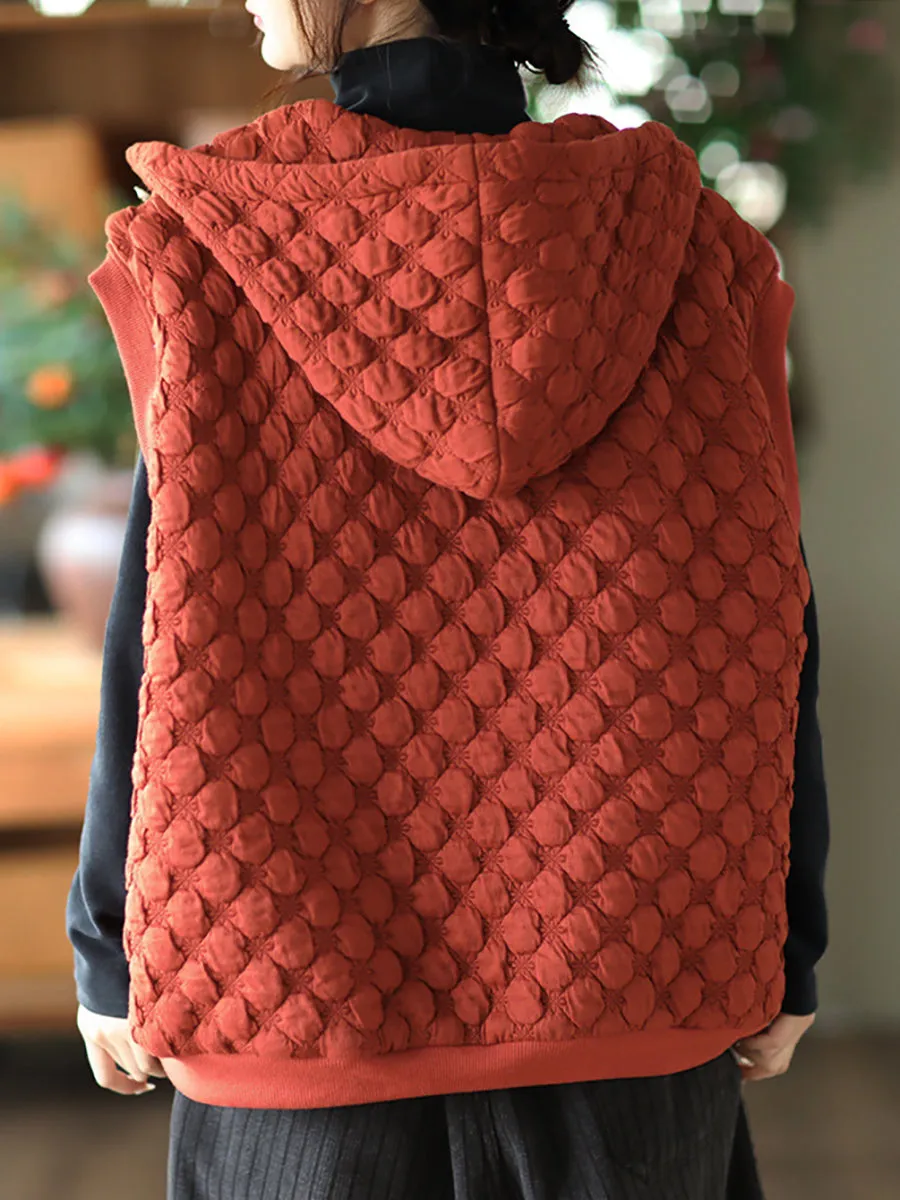 Women Winter Warm Solid Padded Hooded Vest Coat