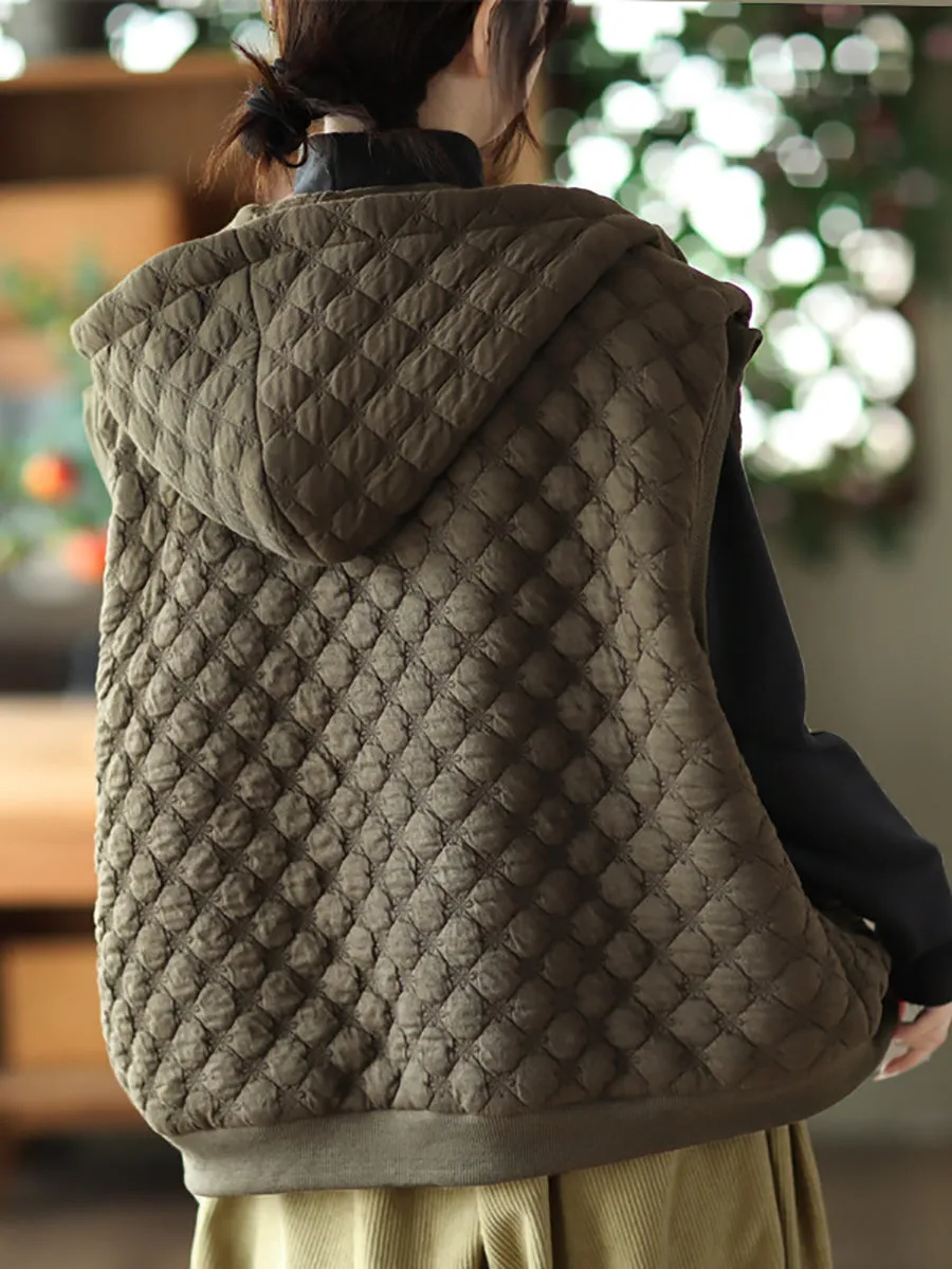 Women Winter Warm Solid Padded Hooded Vest Coat