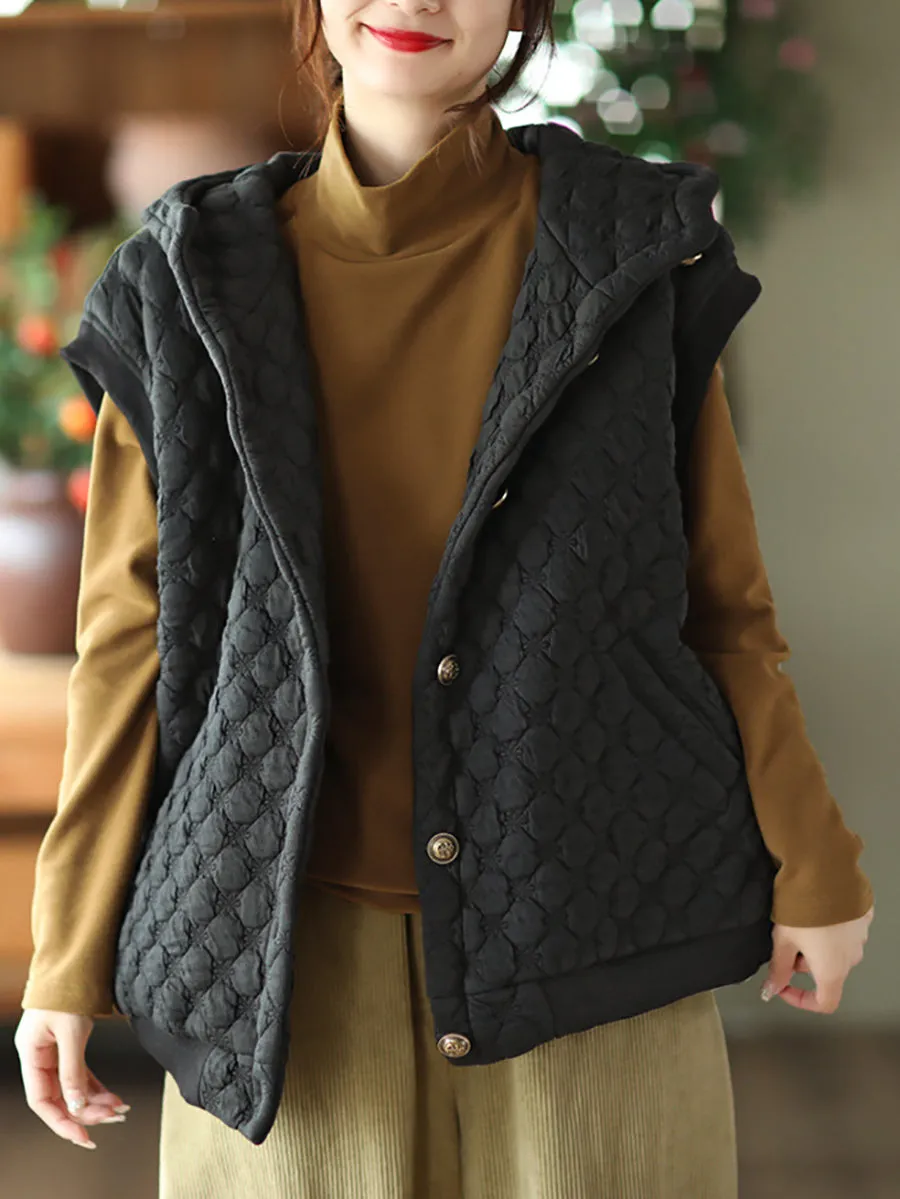 Women Winter Warm Solid Padded Hooded Vest Coat
