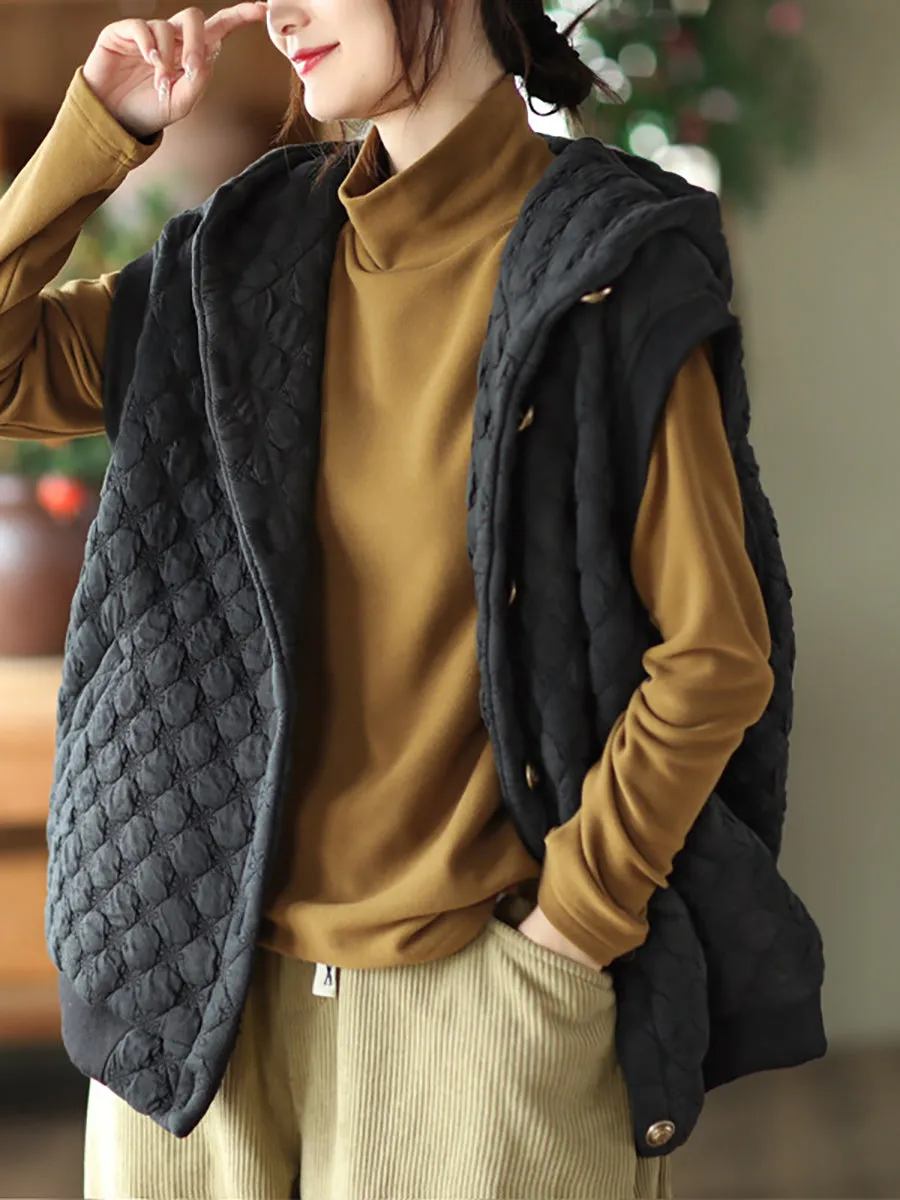Women Winter Warm Solid Padded Hooded Vest Coat