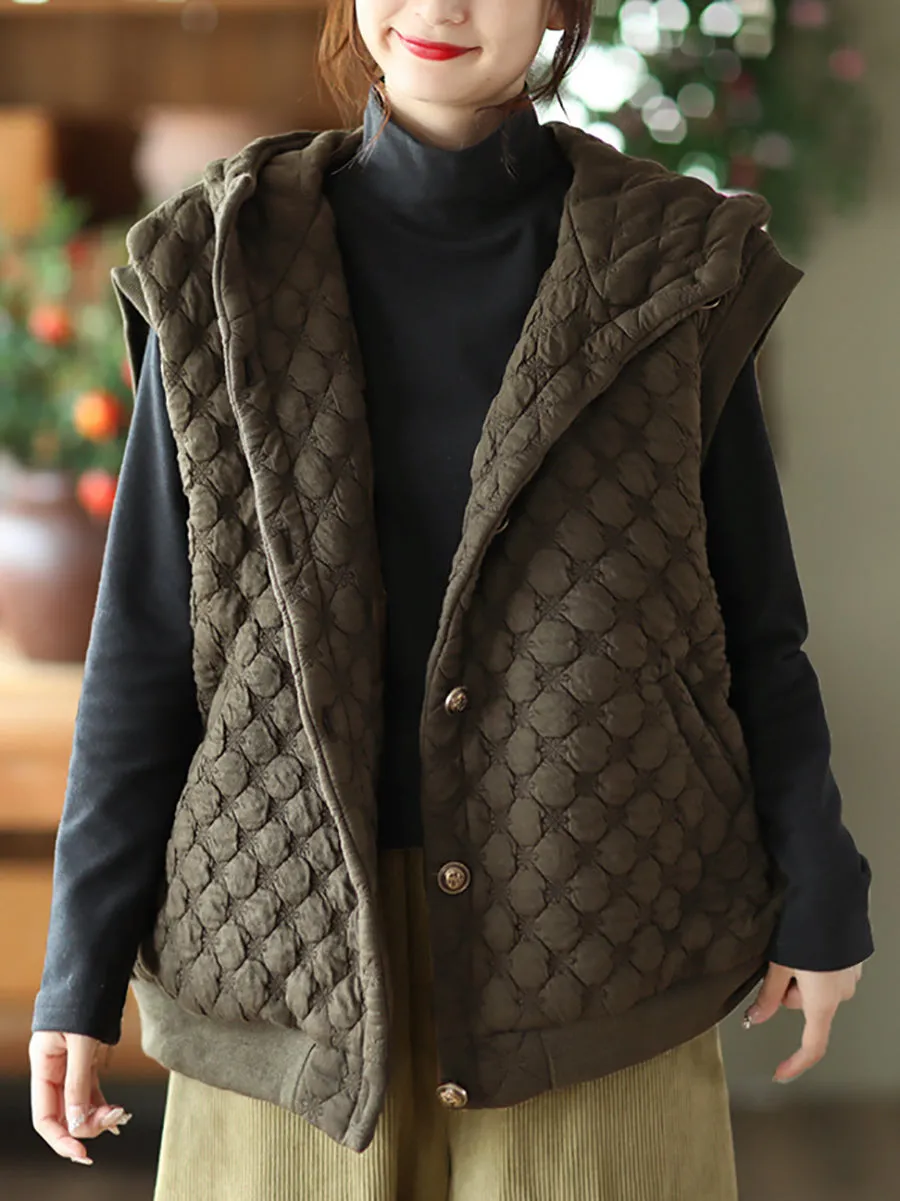 Women Winter Warm Solid Padded Hooded Vest Coat