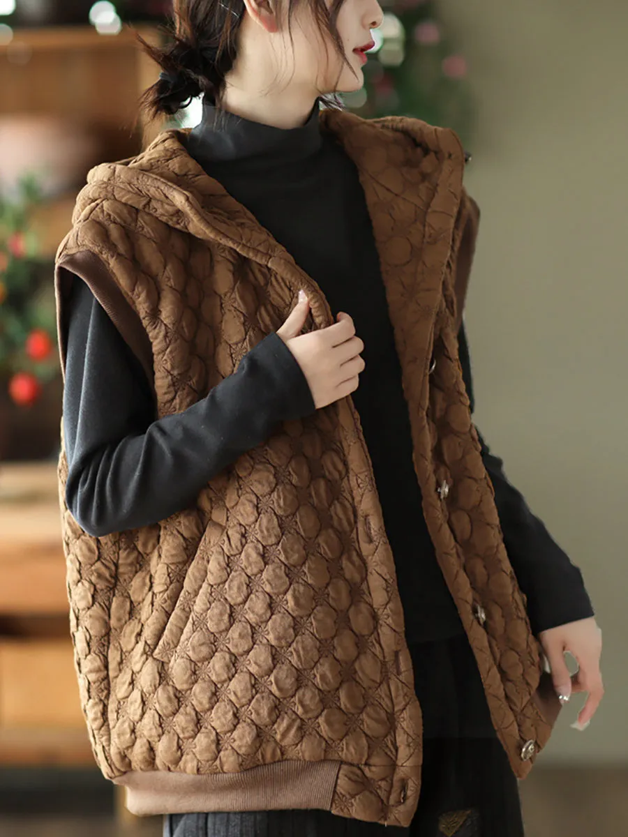 Women Winter Warm Solid Padded Hooded Vest Coat
